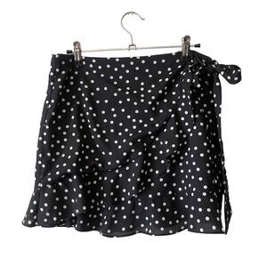 Polly US 10 Mini A-Line Skirt Black White Polka Dots Short Faux Wrap